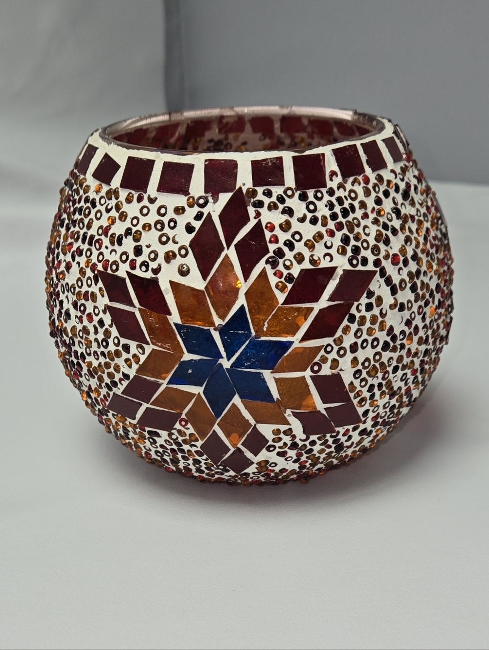 Source Unknown Mosaic Starburst Candle Holder - Blue, Brown & Orange